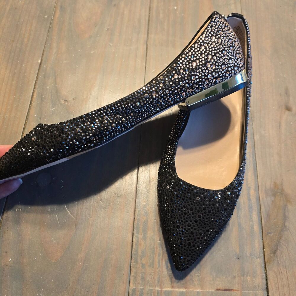 ALDO Women's 9 Black Ombre Rhinestone Pointed Toe Ballet flats Sparkly